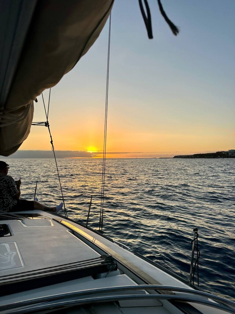 Sailing yacht at sunset off the coast of Tenerife